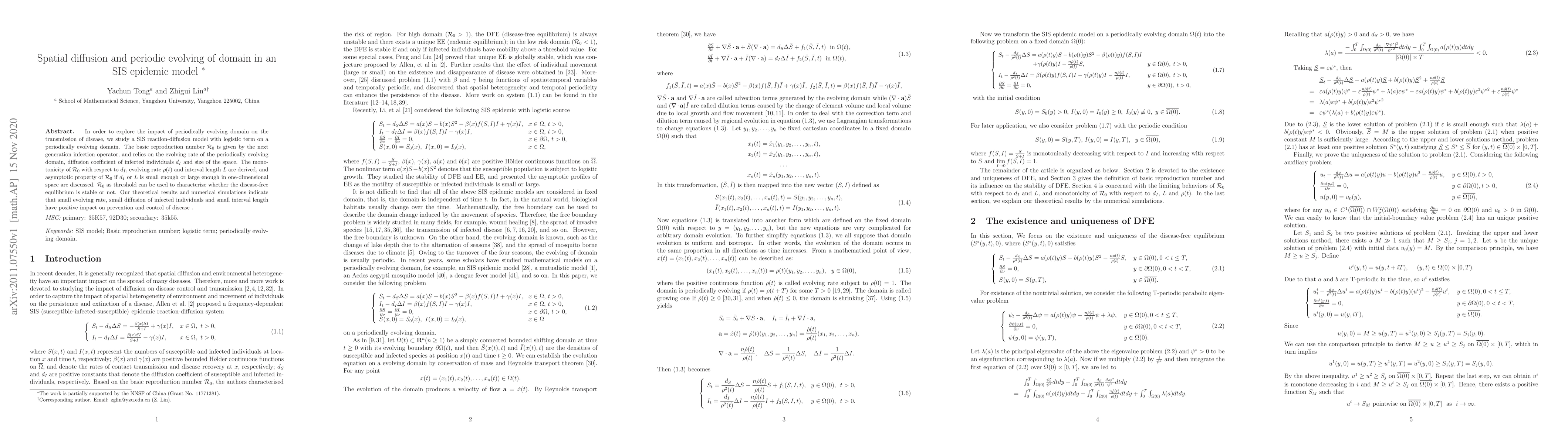 Thumbnail for Spatial diffusion and periodic evolving of domain in an SIS epidemic
  model