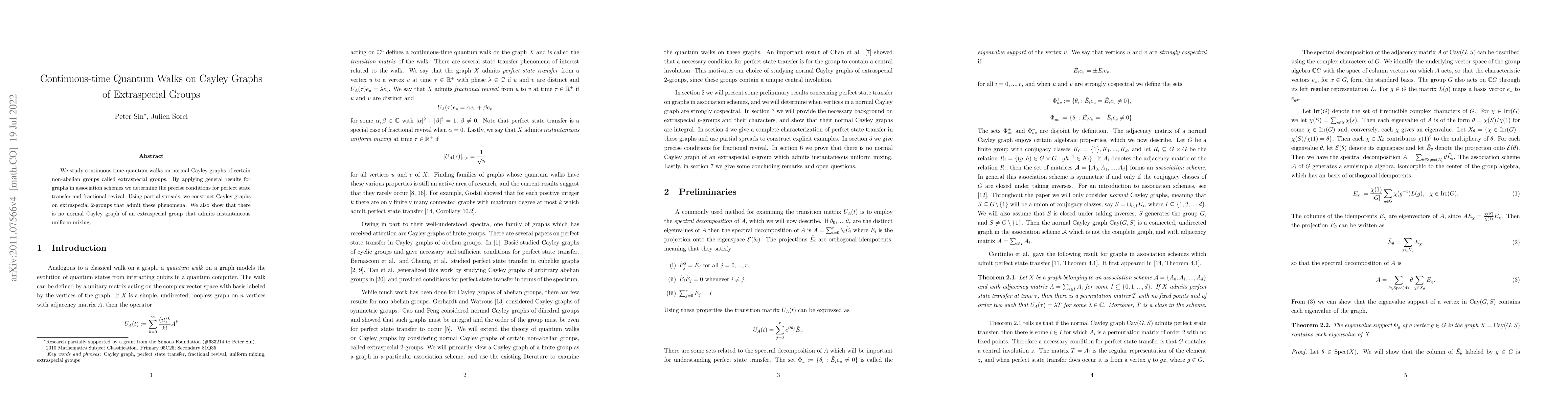 Thumbnail for Continuous-time Quantum Walks on Cayley Graphs of Extraspecial Groups
