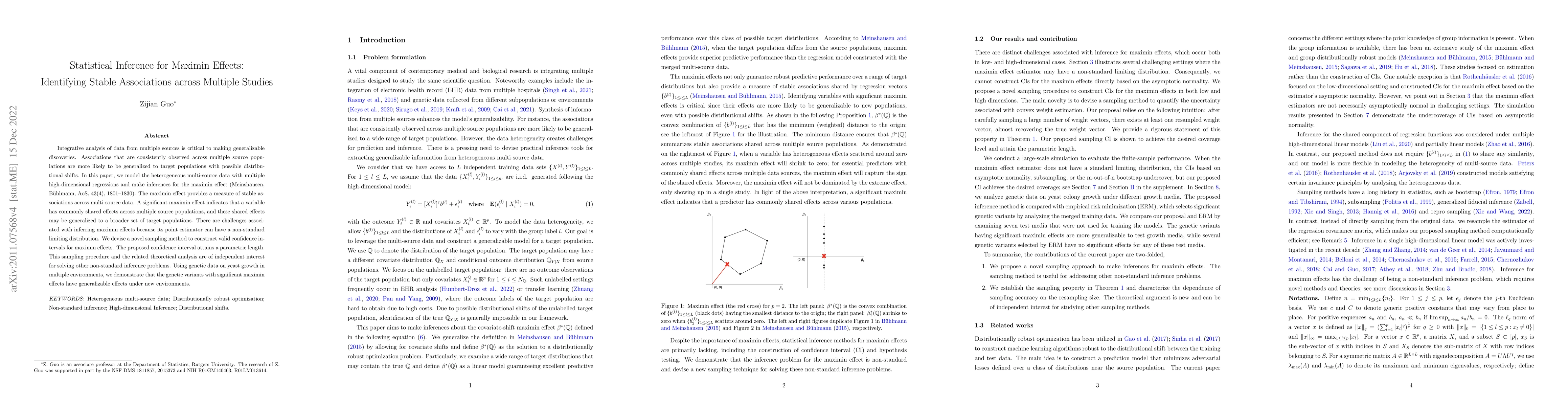 Thumbnail for Statistical Inference for Maximin Effects: Identifying Stable
  Associations across Multiple Studies