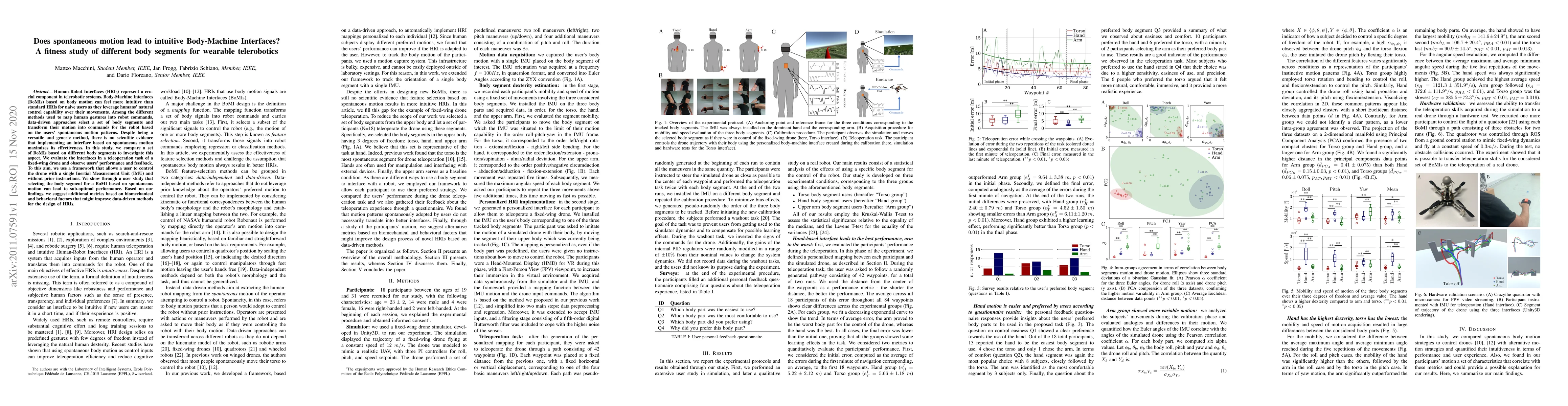 Thumbnail for Does spontaneous motion lead to intuitive Body-Machine Interfaces? A
  fitness study of different body segments for wearable telerobotics