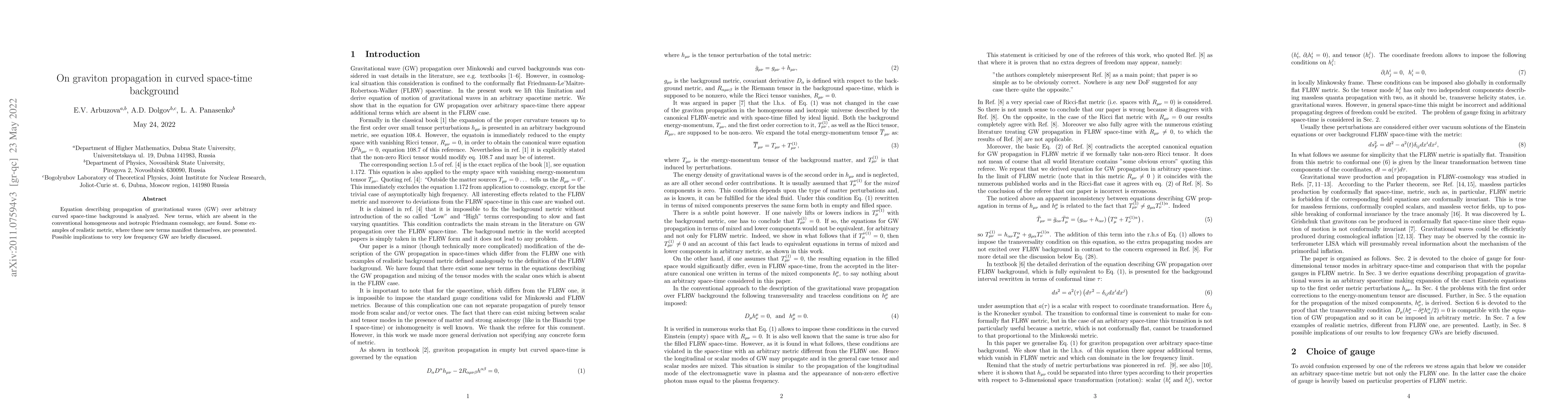 Thumbnail for On graviton propagation in curved space-time background