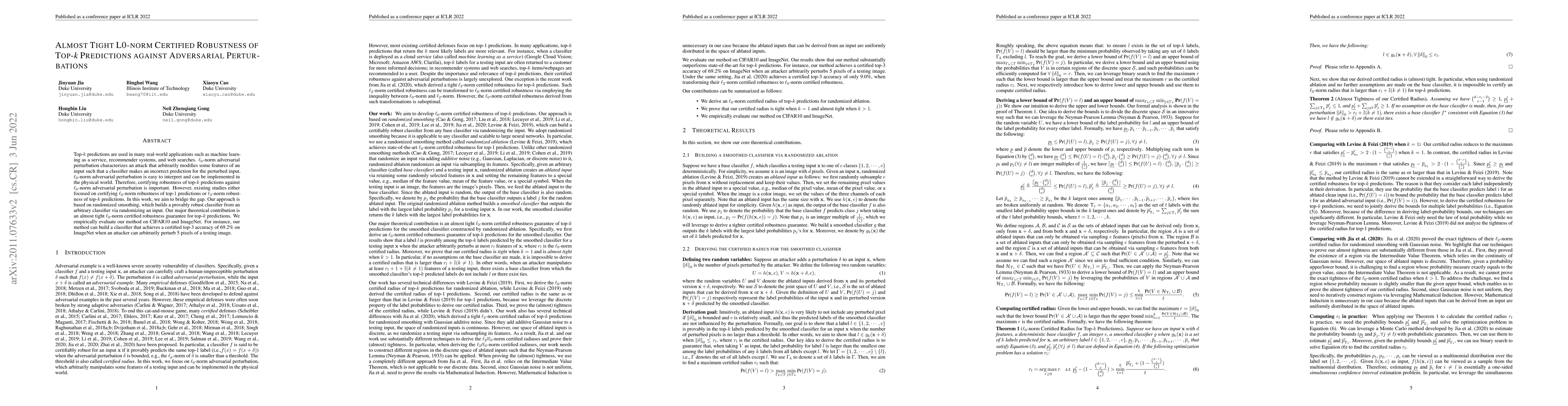 Thumbnail for Almost Tight L0-norm Certified Robustness of Top-k Predictions against
  Adversarial Perturbations