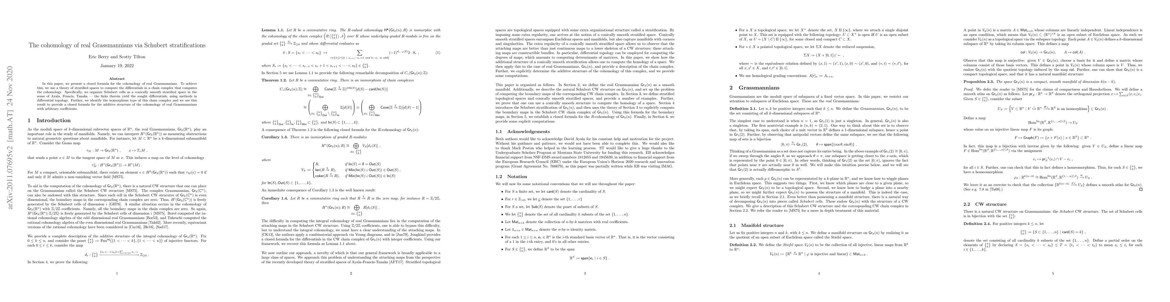 Thumbnail for The cohomology of real Grassmannians via Schubert stratifications