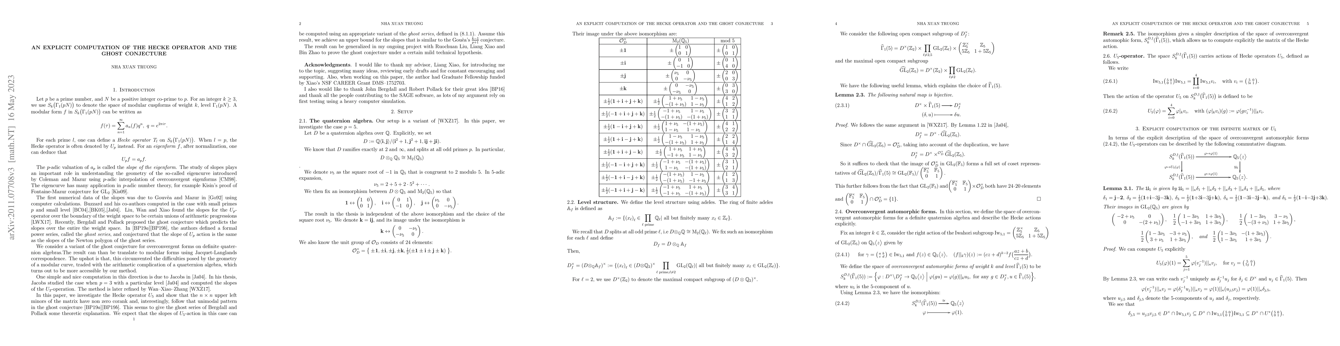 Thumbnail for An explicit computation of the Hecke operator and the ghost conjecture