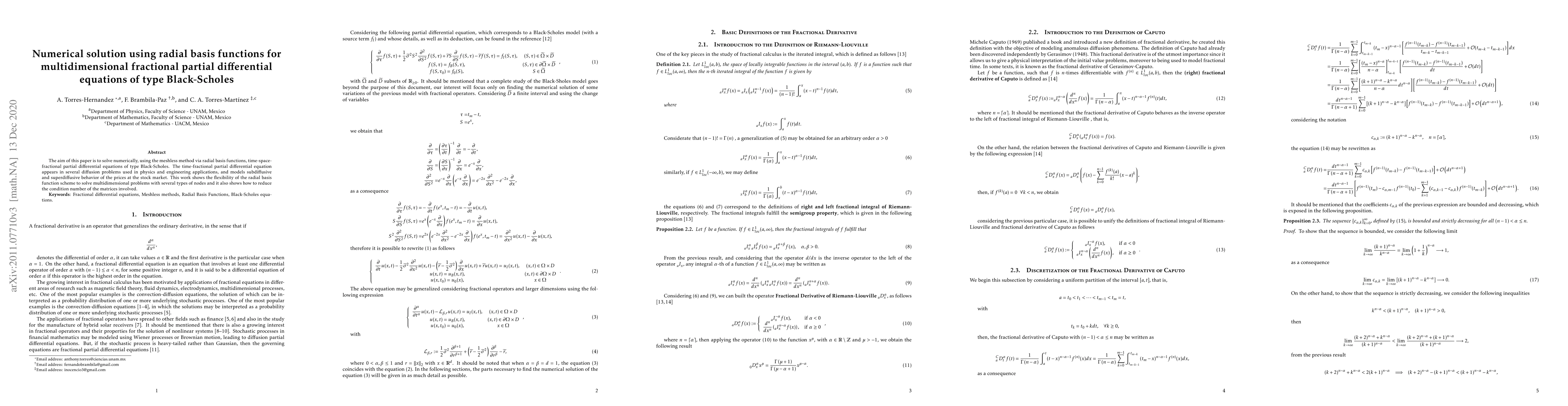 Thumbnail for Numerical solution using radial basis functions for multidimensional
  fractional partial differential equations of type Black-Scholes