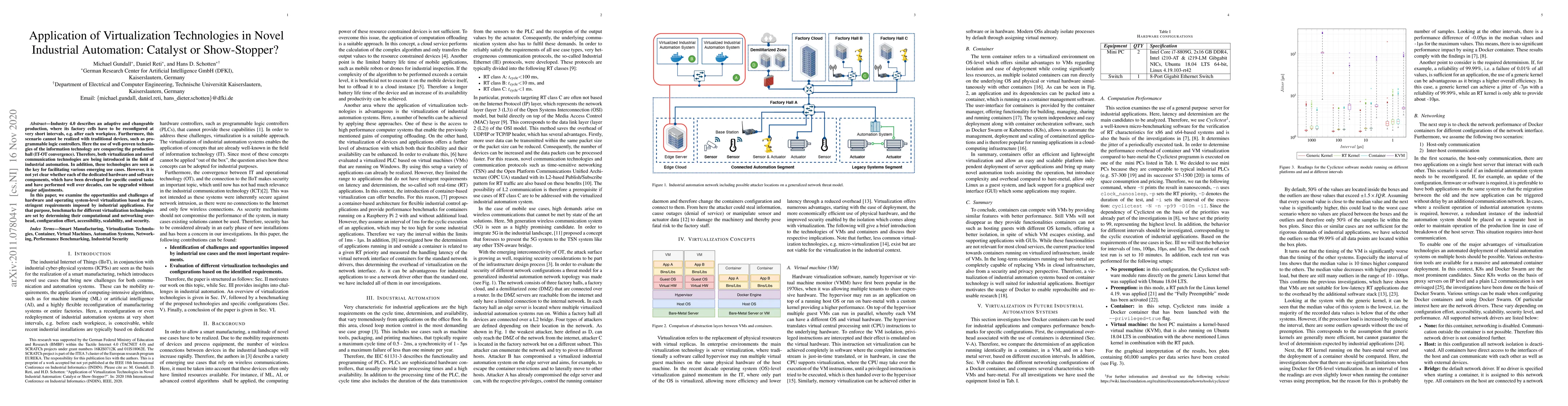 Thumbnail for Application of Virtualization Technologies in Novel Industrial
  Automation: Catalyst or Show-Stopper?