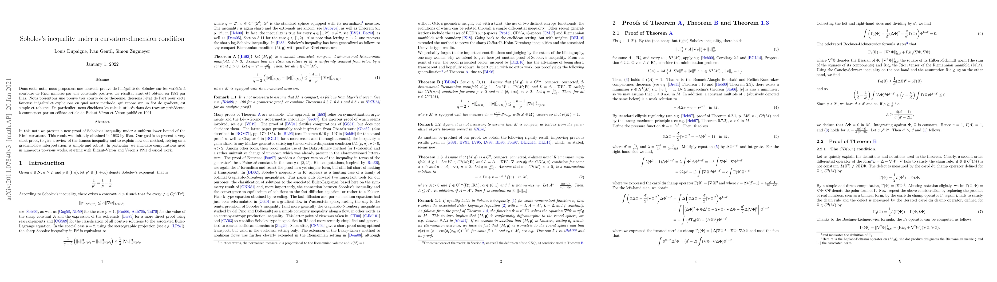 Thumbnail for Sobolev's inequality under a curvature-dimension condition