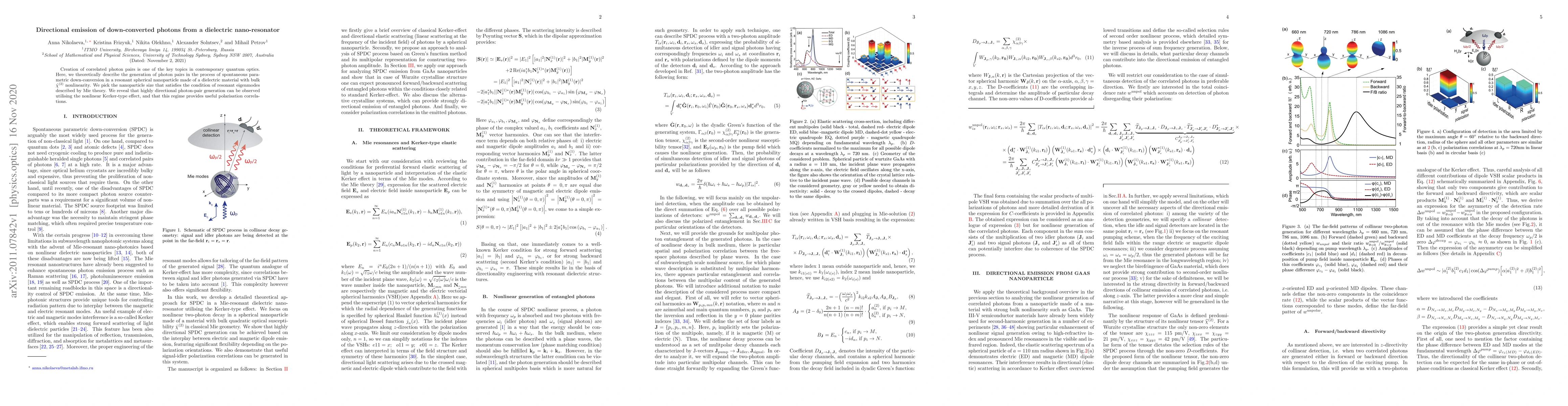 Thumbnail for Directional emission of down-converted photons from a dielectric
  nano-resonator