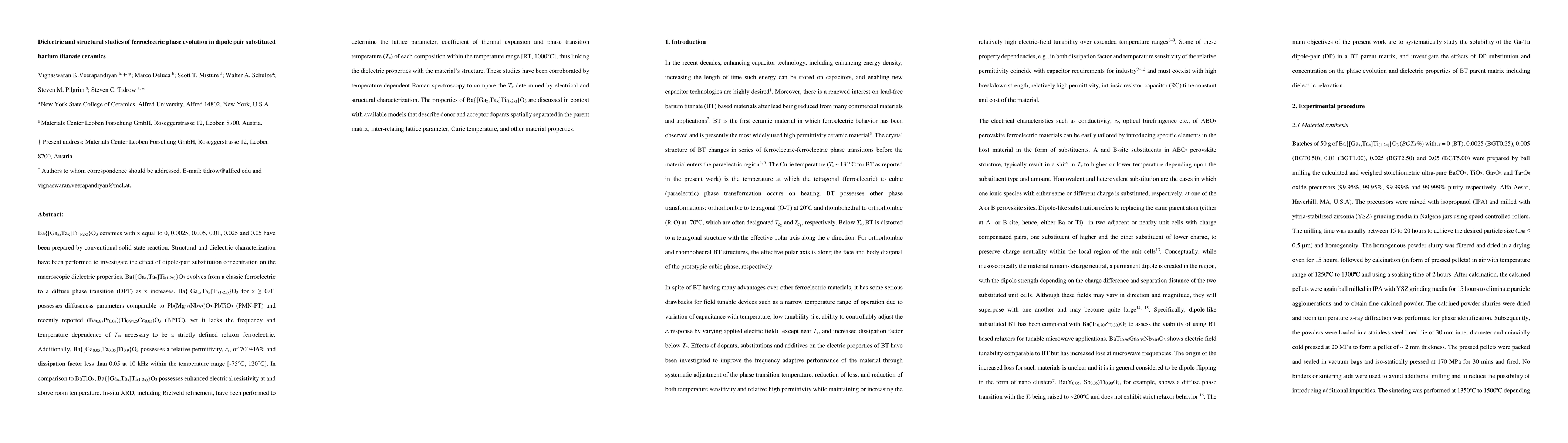 Thumbnail for Dielectric and structural studies of ferroelectric phase evolution in
  dipole pair substituted barium titanate ceramics