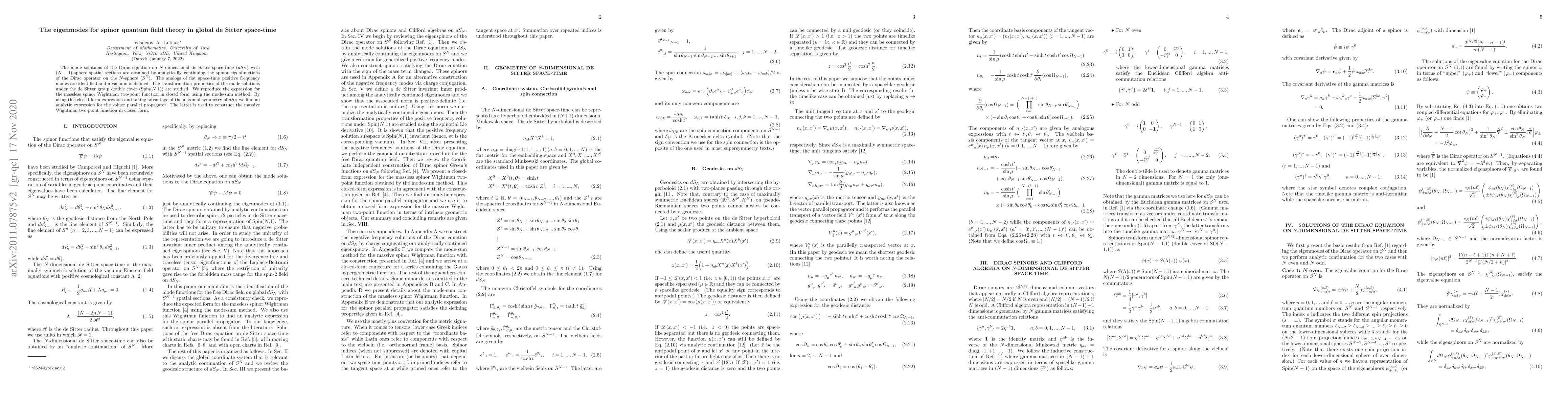 Thumbnail for The eigenmodes for spinor quantum field theory in global de Sitter
  space-time