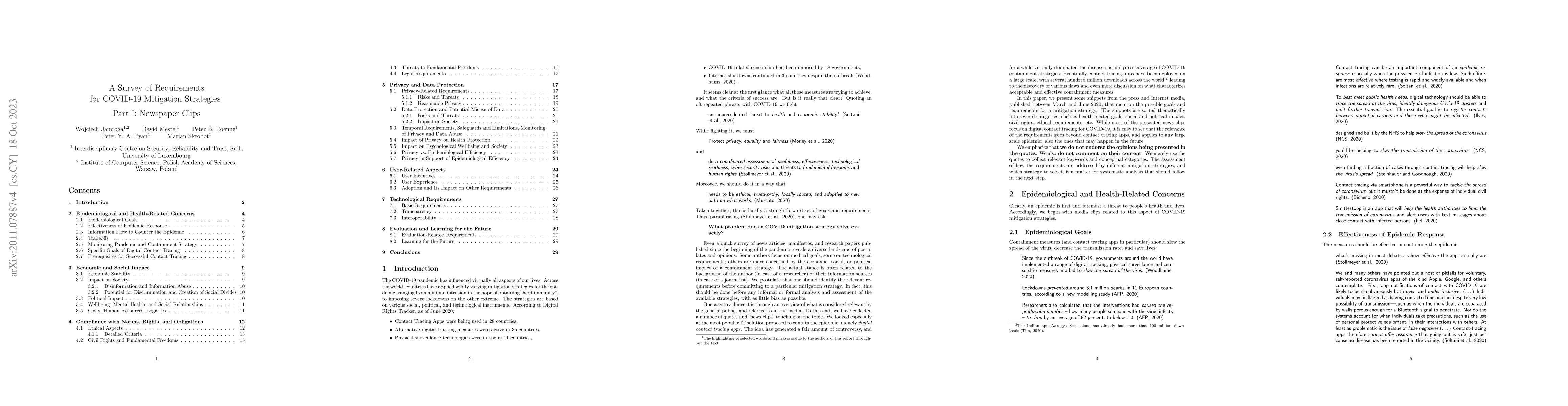 Thumbnail for A Survey of Requirements for COVID-19 Mitigation Strategies. Part I:
  Newspaper Clips