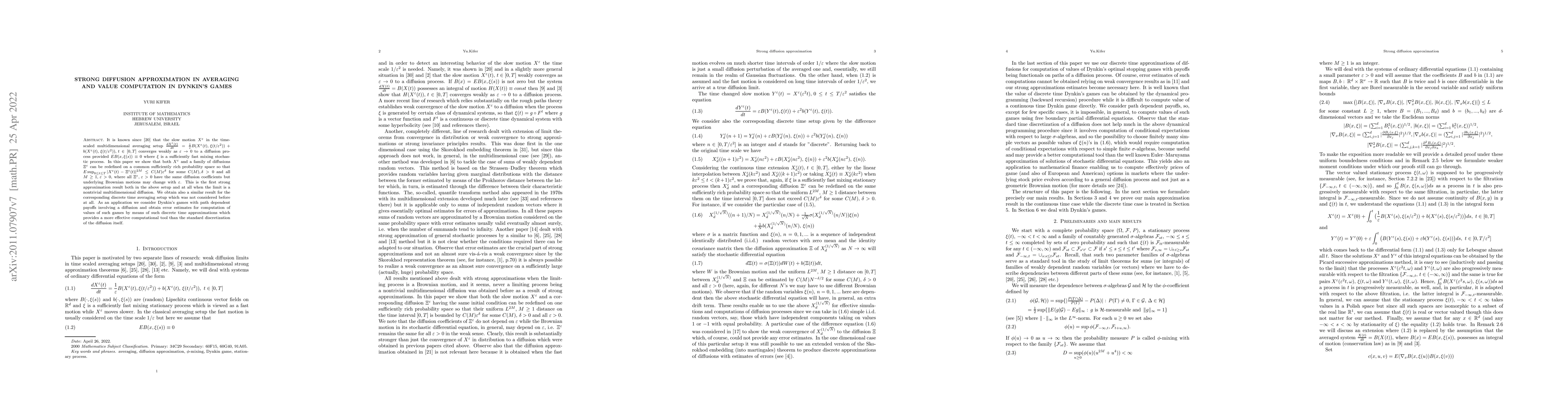 Thumbnail for Strong diffusion approximation in averaging and value computation in
  Dynkin's games