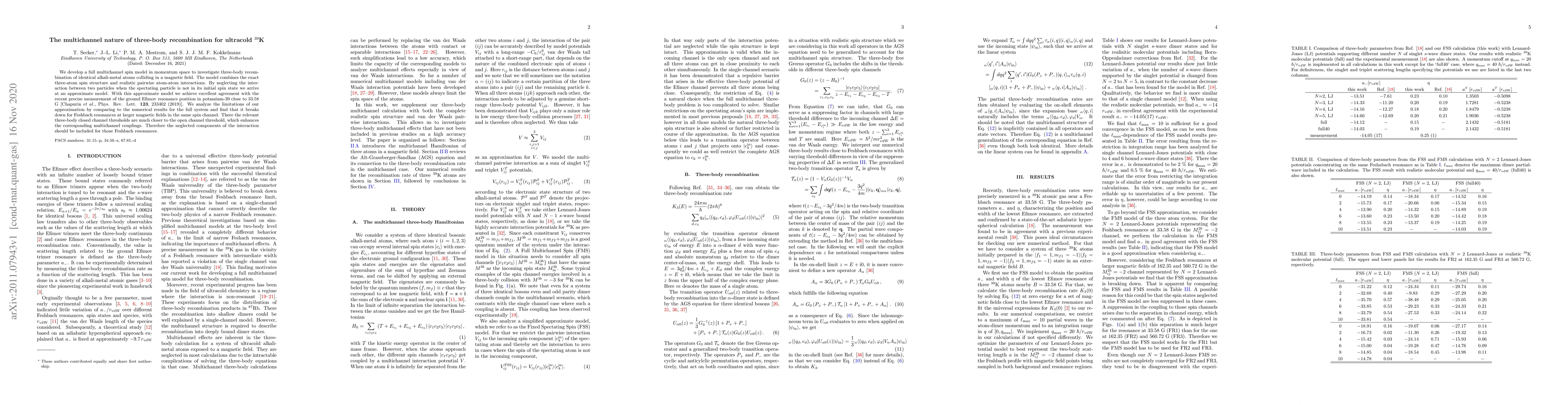 Thumbnail for The multichannel nature of three-body recombination for ultracold
  $^{39}$K