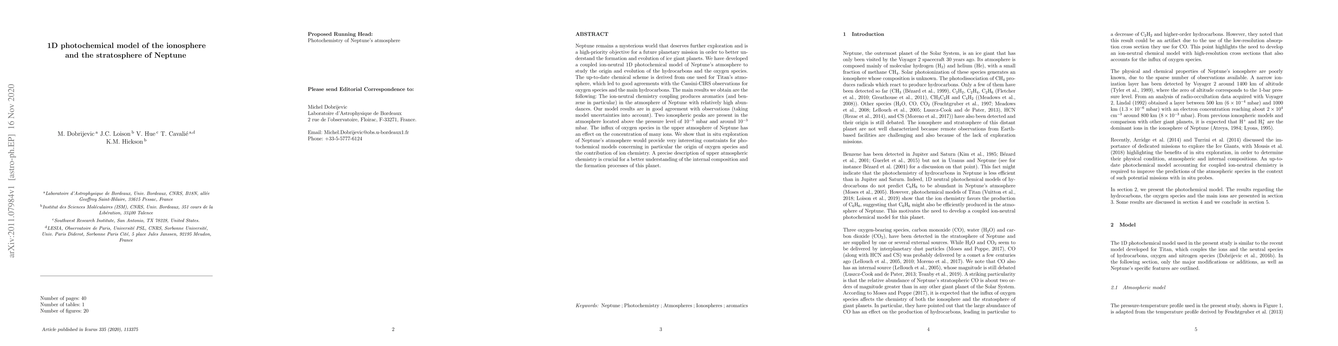 Thumbnail for 1D photochemical model of the ionosphere and the stratosphere of Neptune