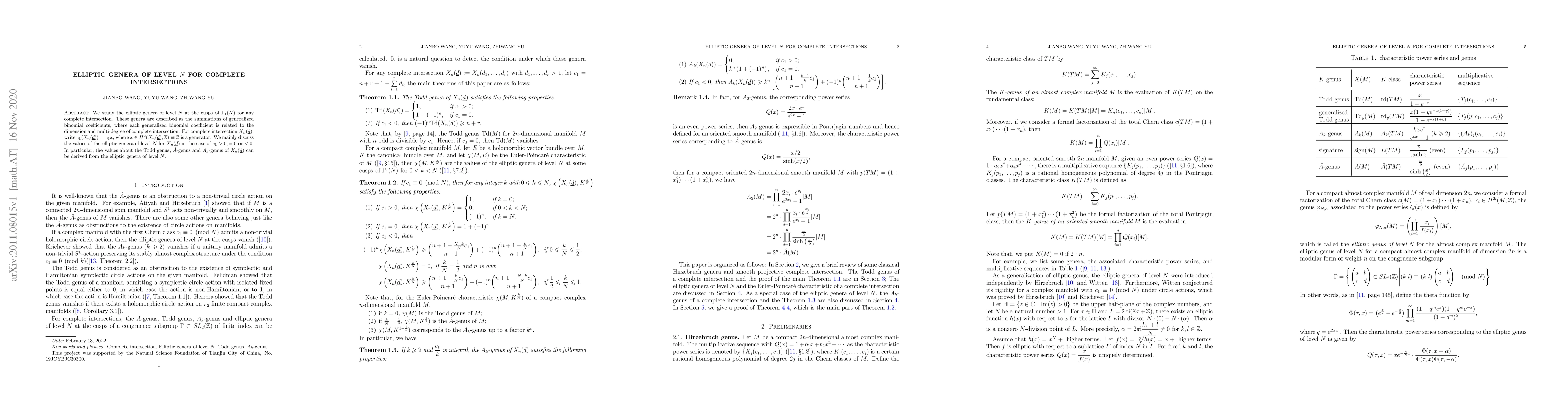 Thumbnail for Elliptic genera of level $N$ for complete intersections