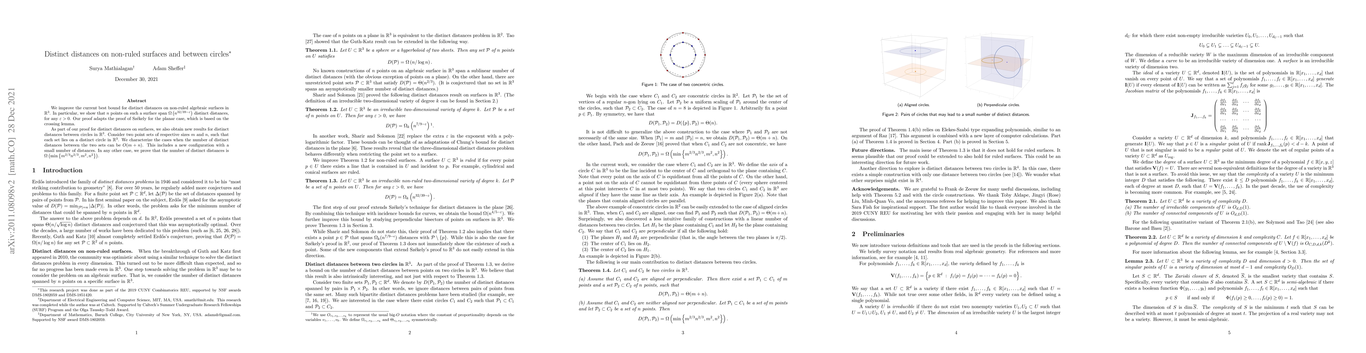 Thumbnail for Distinct distances on non-ruled surfaces and between circles