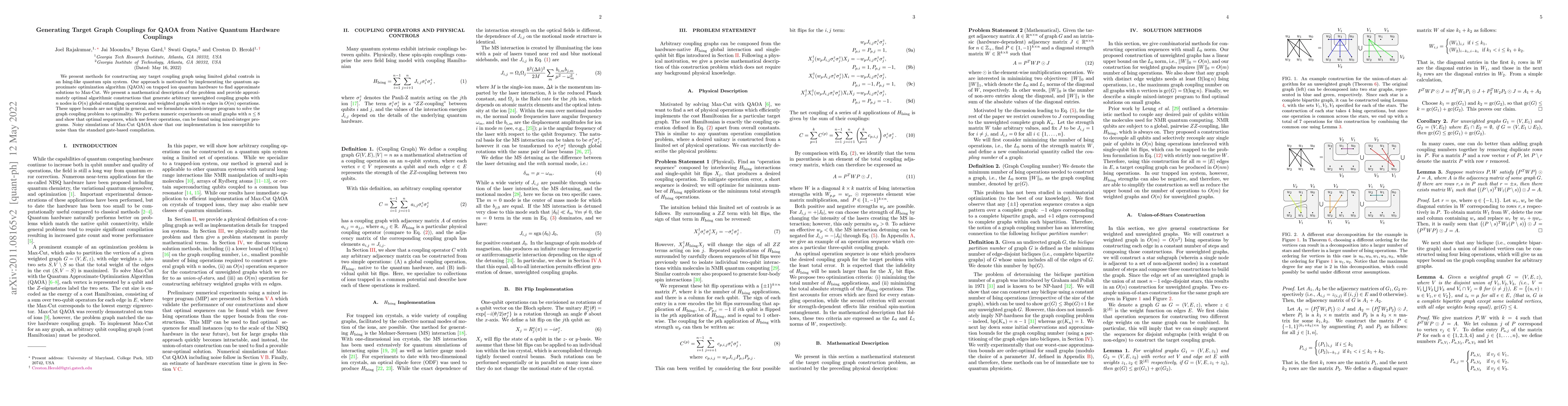 Thumbnail for Generating Target Graph Couplings for QAOA from Native Quantum Hardware
  Couplings