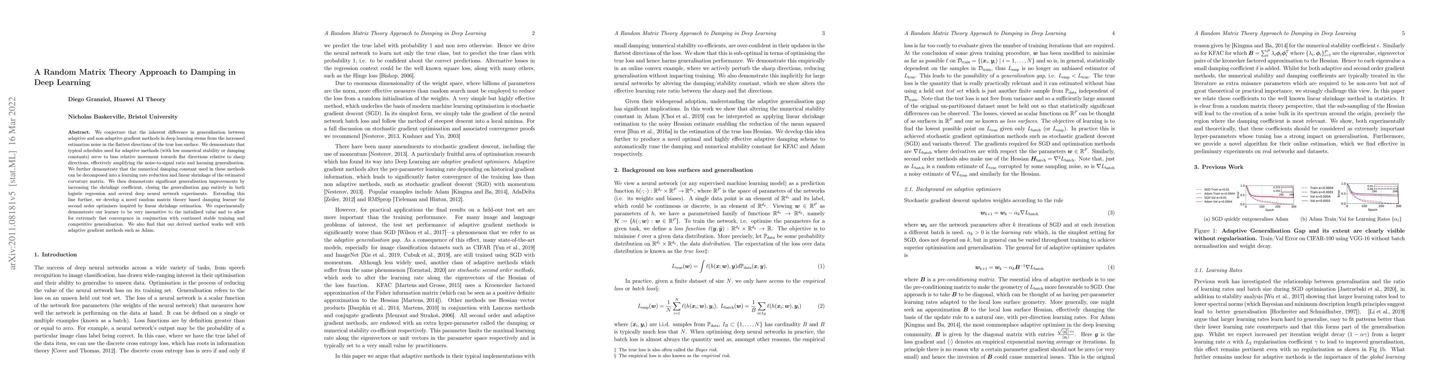 Thumbnail for A Random Matrix Theory Approach to Damping in Deep Learning