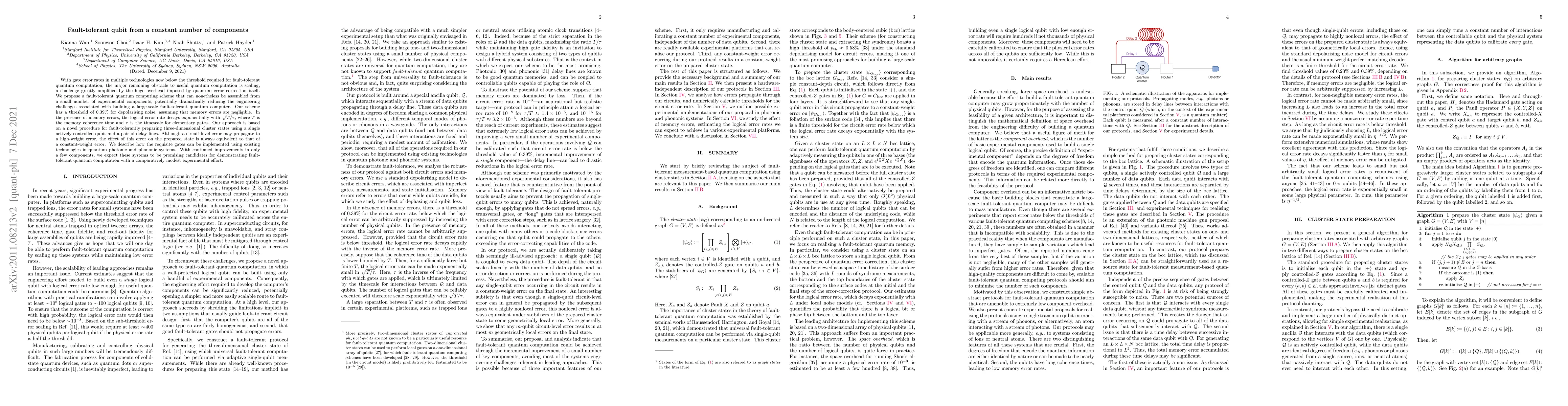 Thumbnail for Fault-tolerant qubit from a constant number of components