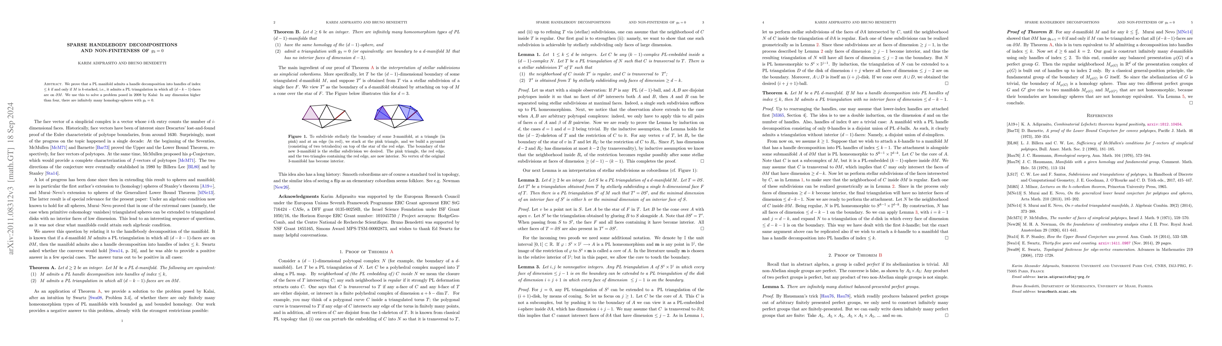 Thumbnail for Sparse handlebody decompositions and non-finiteness of $g_3=0$