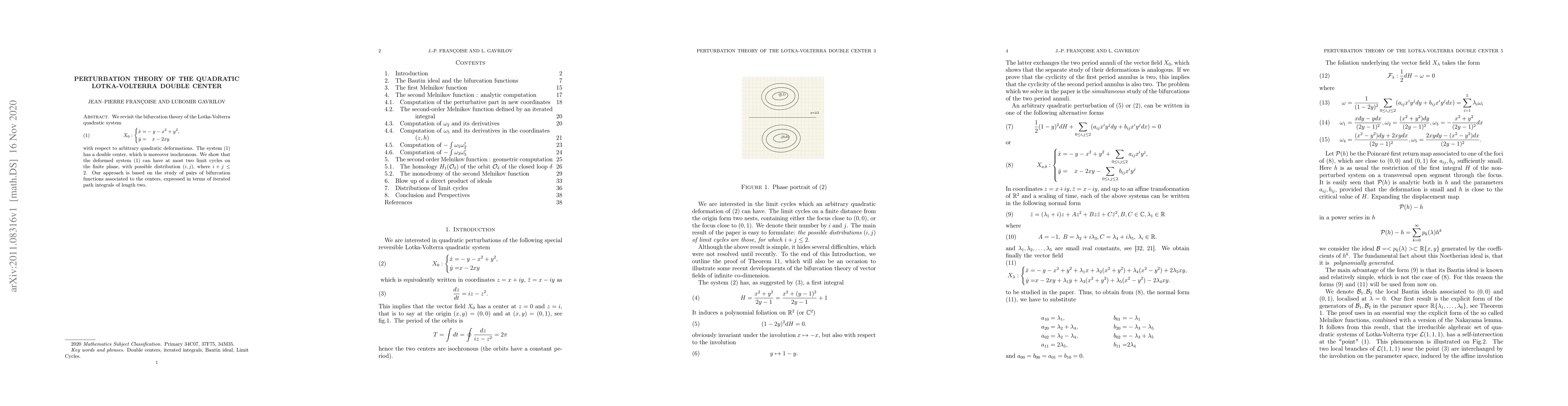 Thumbnail for Perturbation theory of the quadratic Lotka-Volterra double center