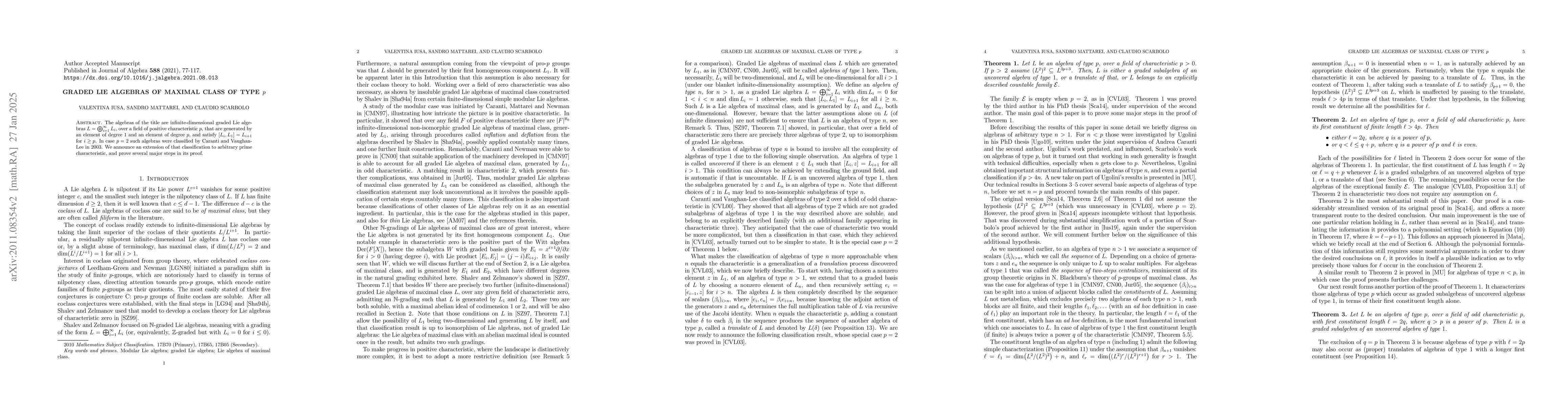 Thumbnail for Graded Lie algebras of maximal class of type $p$