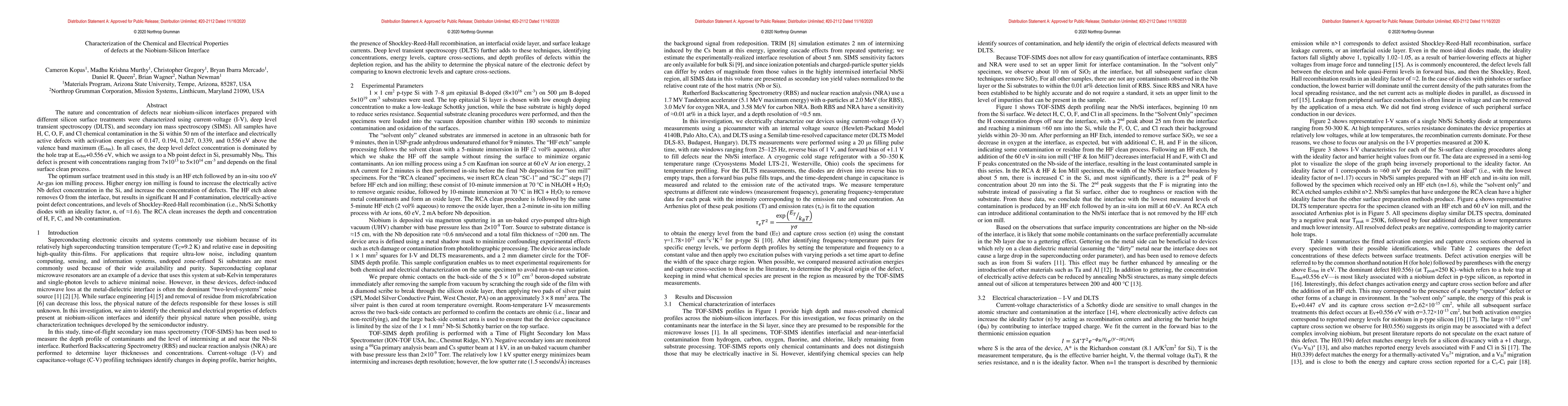 Thumbnail for Characterization of the Chemical and Electrical Properties of Defects at
  the Niobium-Silicon Interface