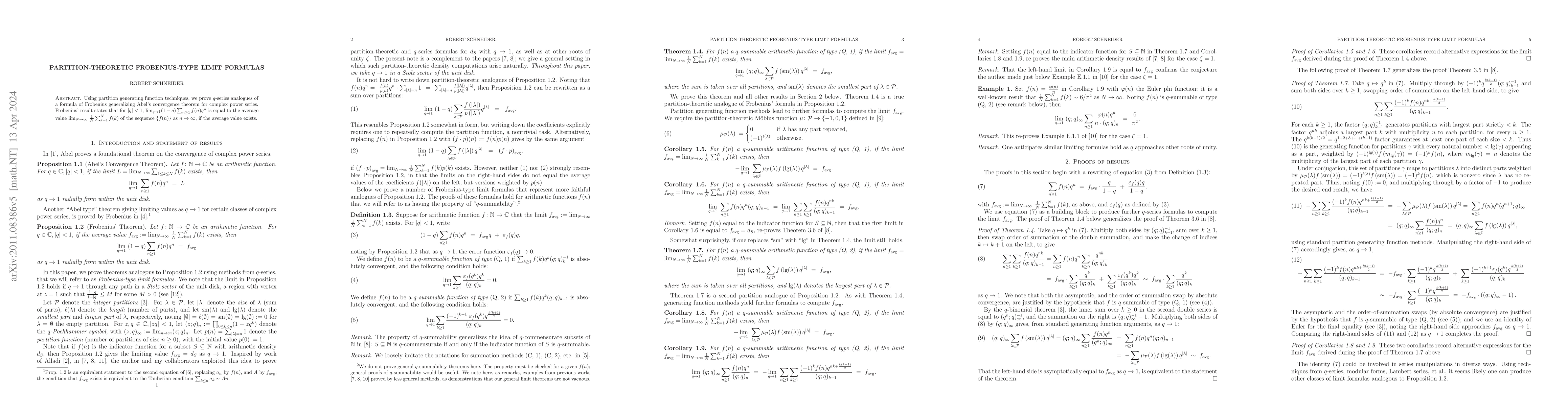 Thumbnail for Partition-theoretic Frobenius-type limit formulas