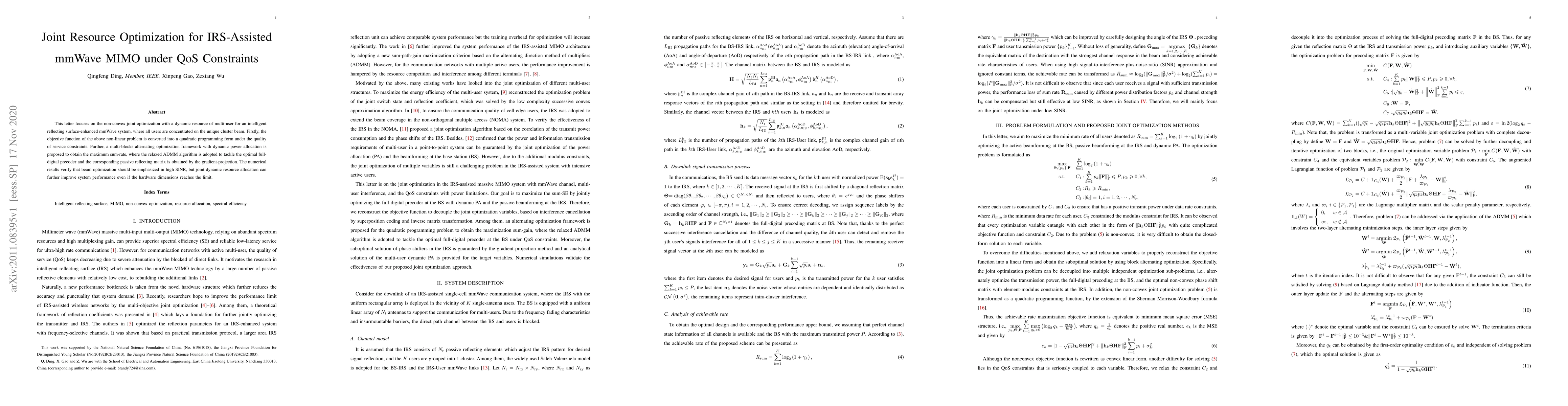 Thumbnail for Joint Resource Optimization for IRS-Assisted mmWave MIMO under QoS
  Constraints