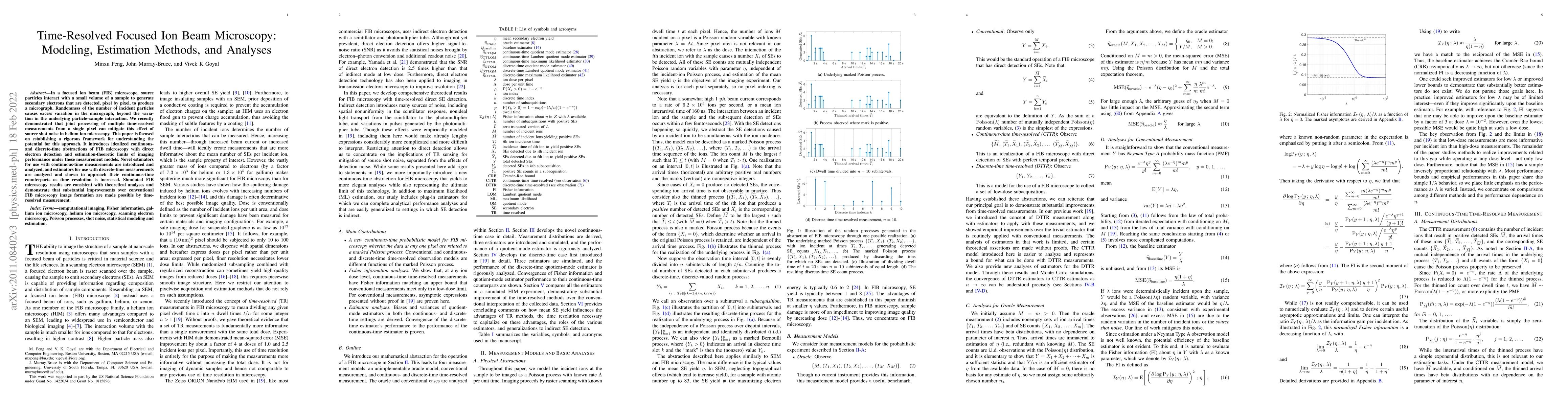 Thumbnail for Time-Resolved Focused Ion Beam Microscopy: Modeling, Estimation Methods,
  and Analyses