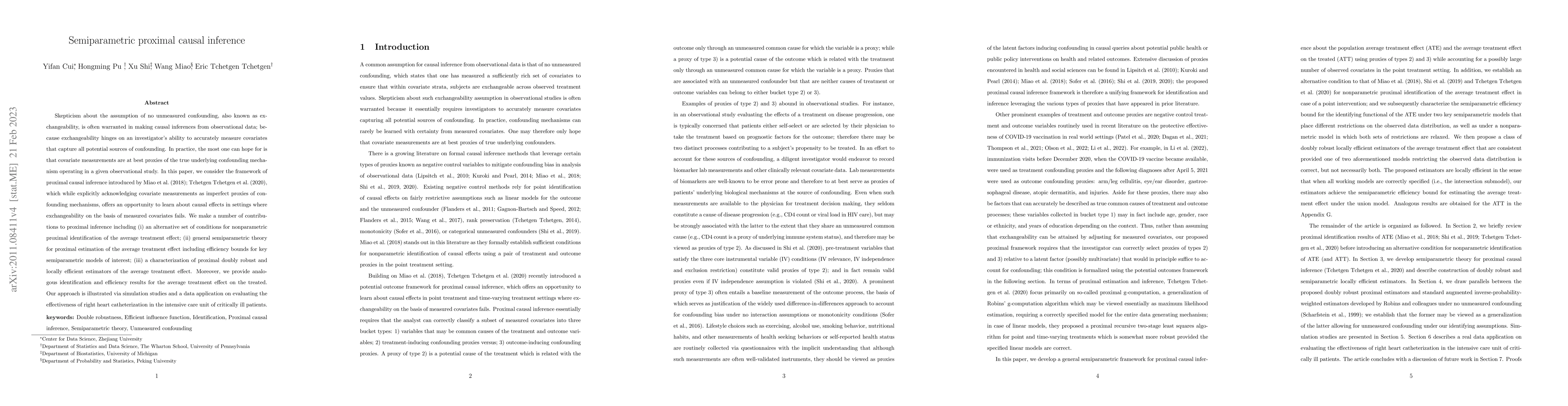 Thumbnail for Semiparametric proximal causal inference