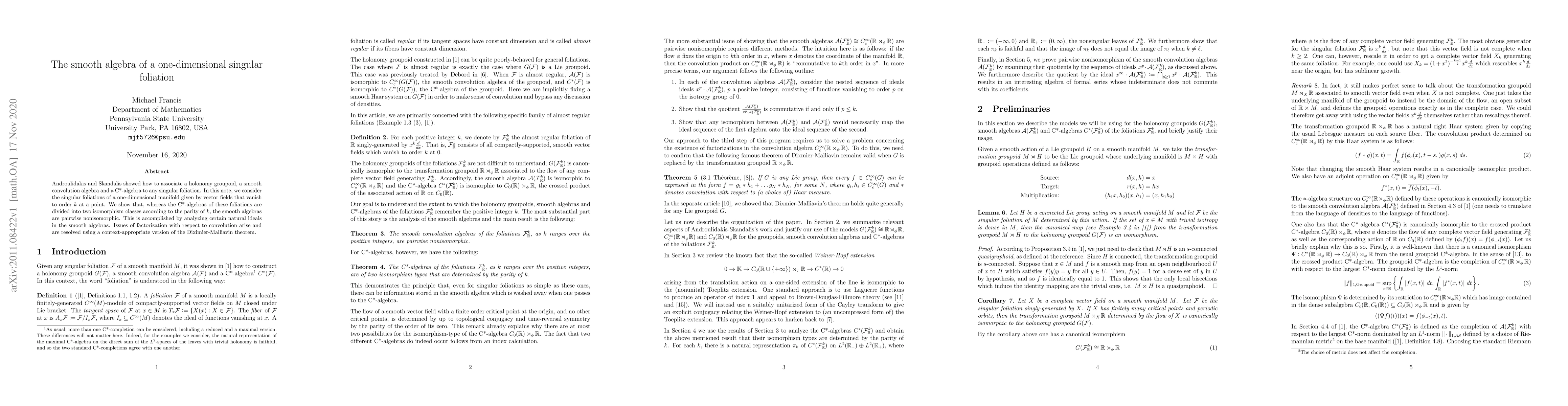 Thumbnail for The smooth algebra of a one-dimensional singular foliation