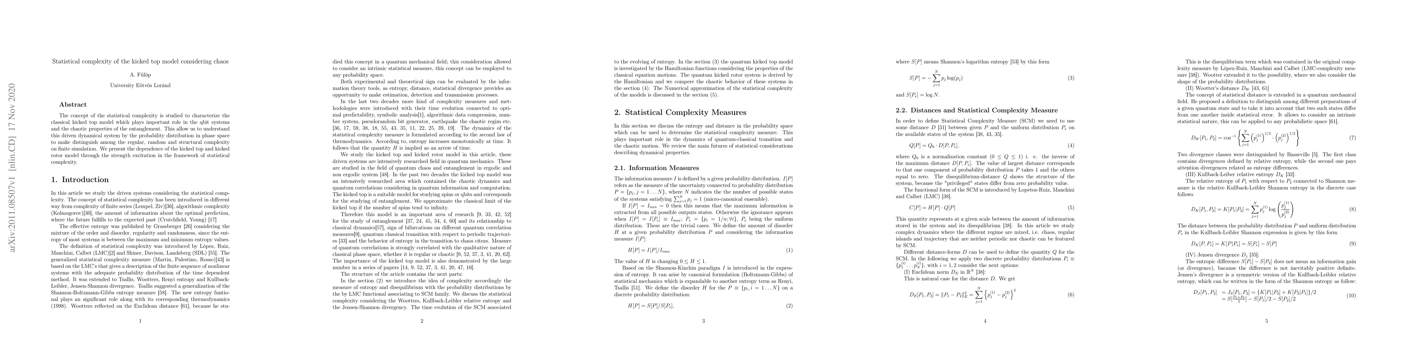 Thumbnail for Statistical complexity of the kicked top model considering chaos