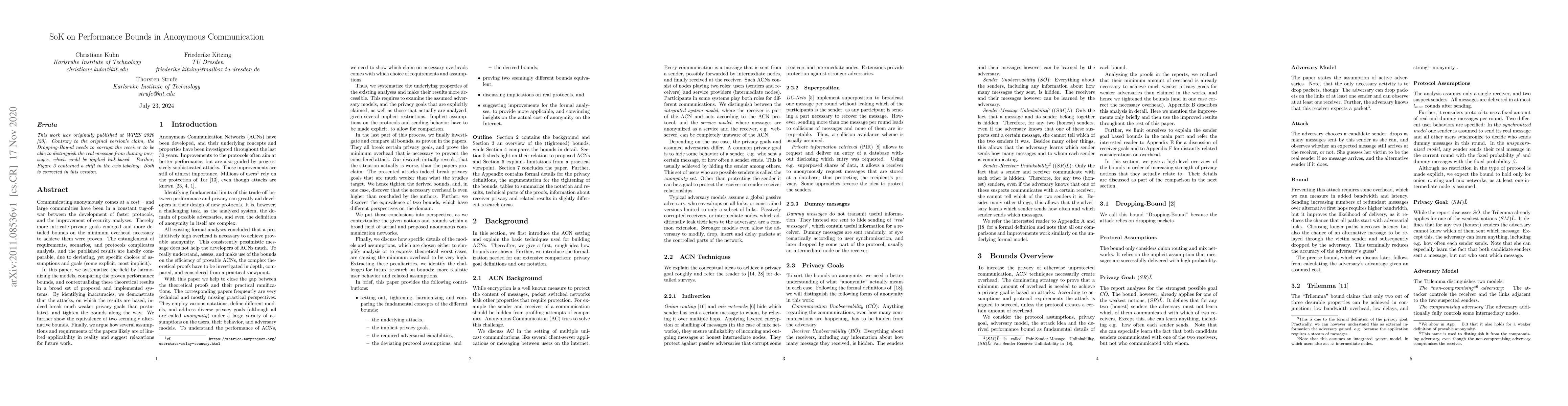 Thumbnail for SoK on Performance Bounds in Anonymous Communication