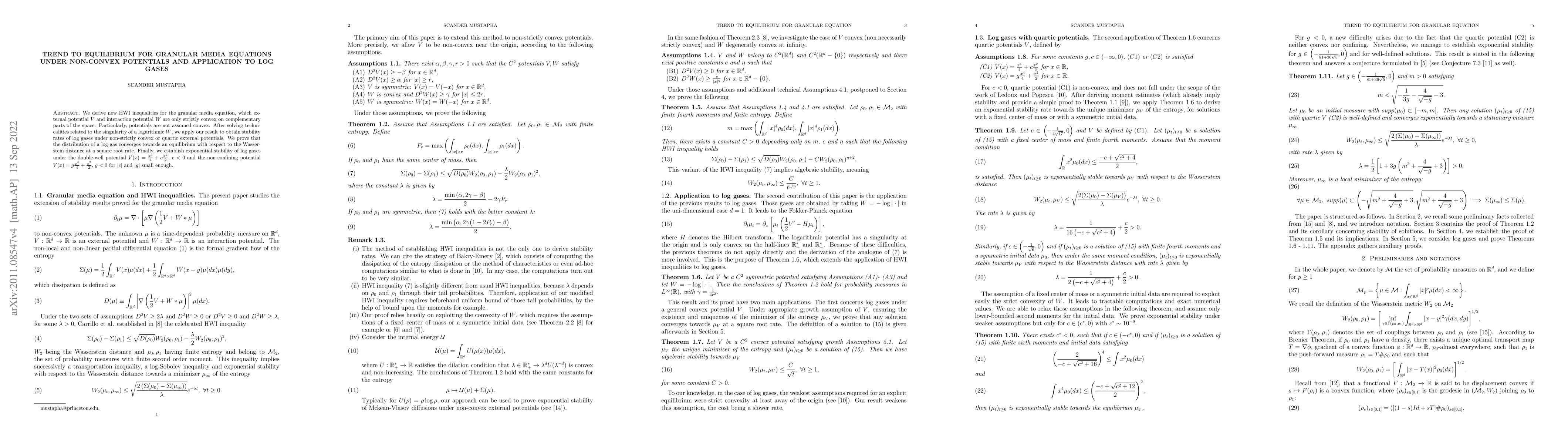 Thumbnail for Trend to equilibrium for granular media equations under non-convex
  potential and application to log gases