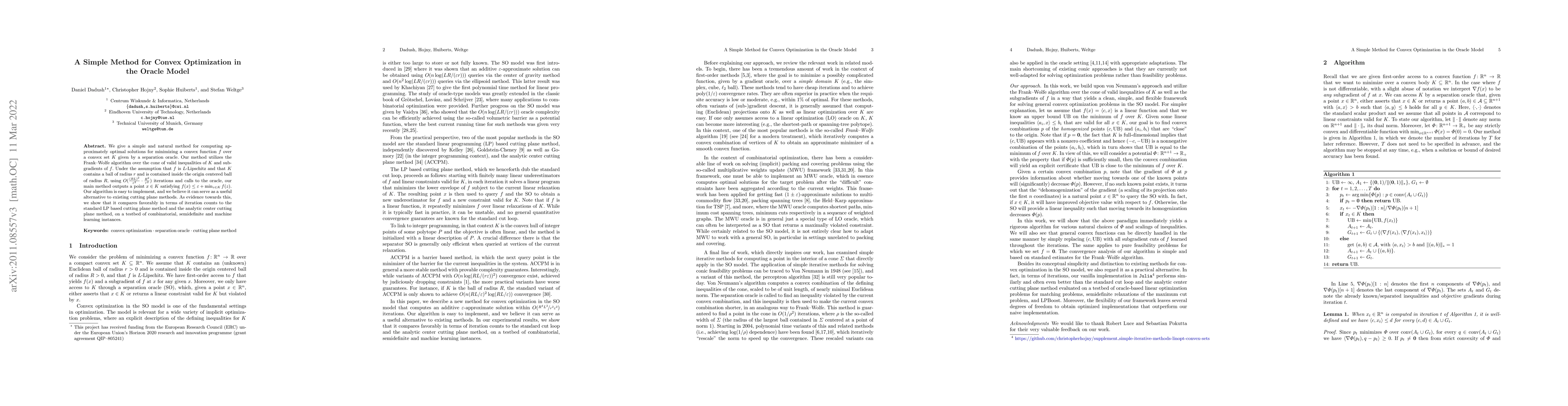 Thumbnail for A Simple Method for Convex Optimization in the Oracle Model