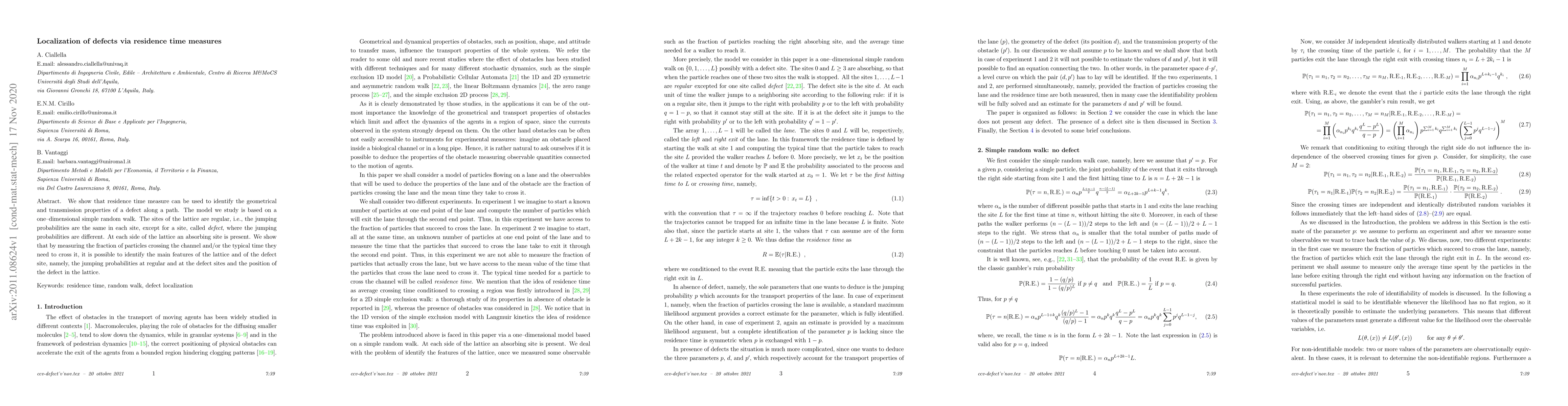 Thumbnail for Localization of defects via residence time measures