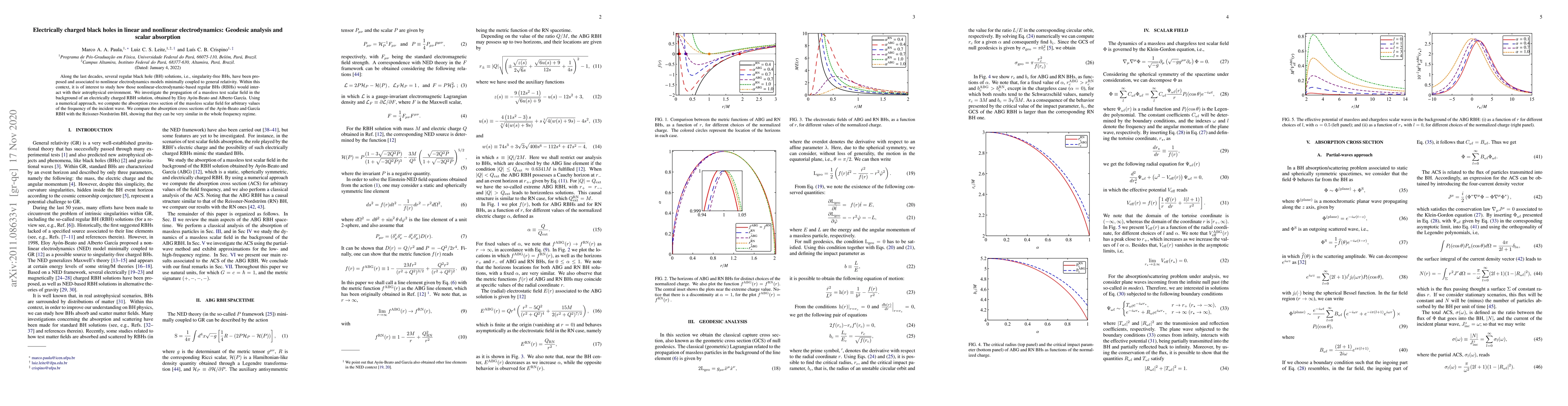 Thumbnail for Electrically charged black holes in linear and nonlinear
  electrodynamics: Geodesic analysis and scalar absorption