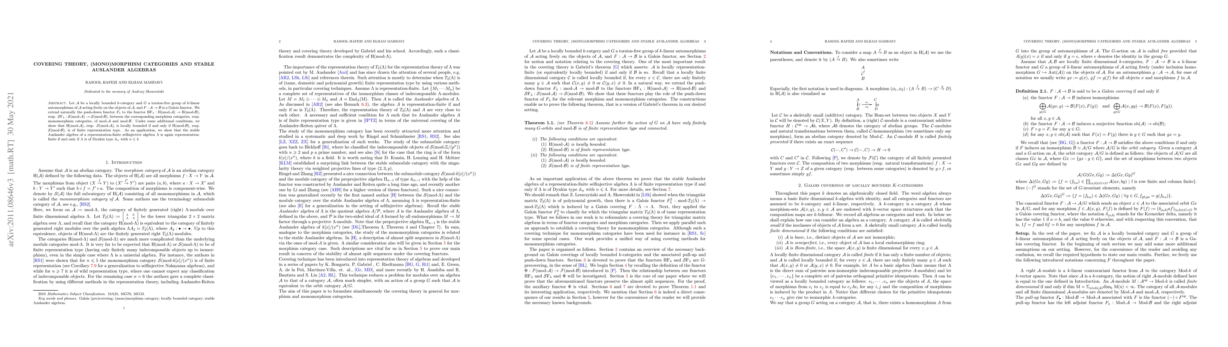 Thumbnail for Covering theory, (mono)morphism categories and stable Auslander algebras