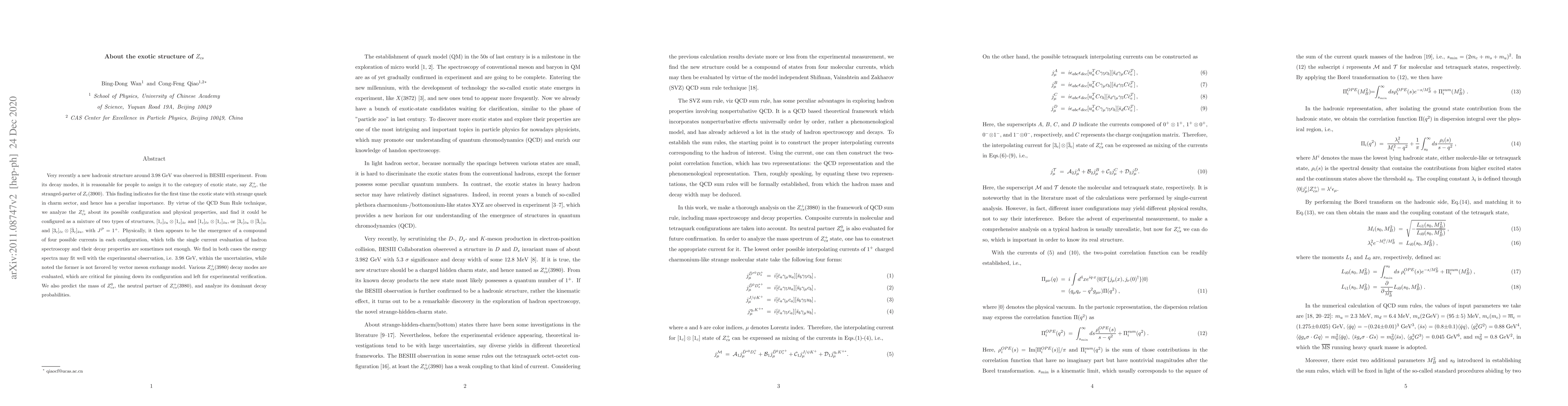 Thumbnail for About the exotic structure of $Z_{cs}$