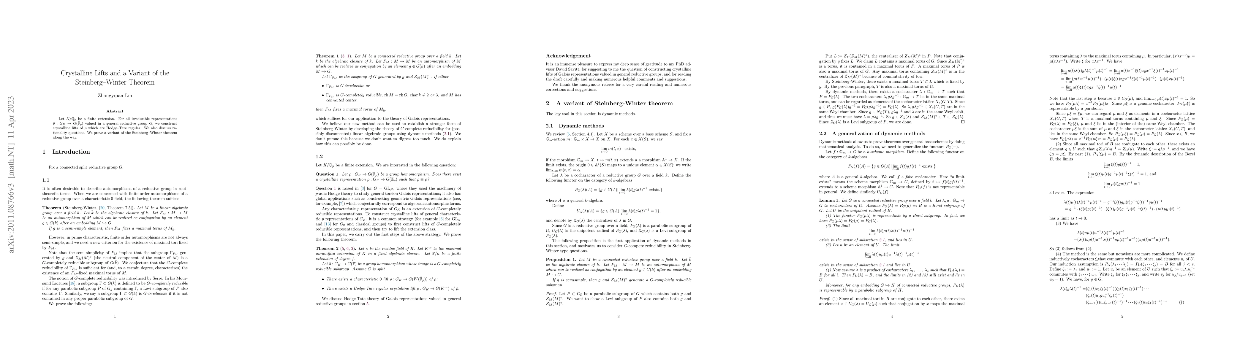 Thumbnail for Crystalline lifts and a variant of the Steinberg-Winter theorem