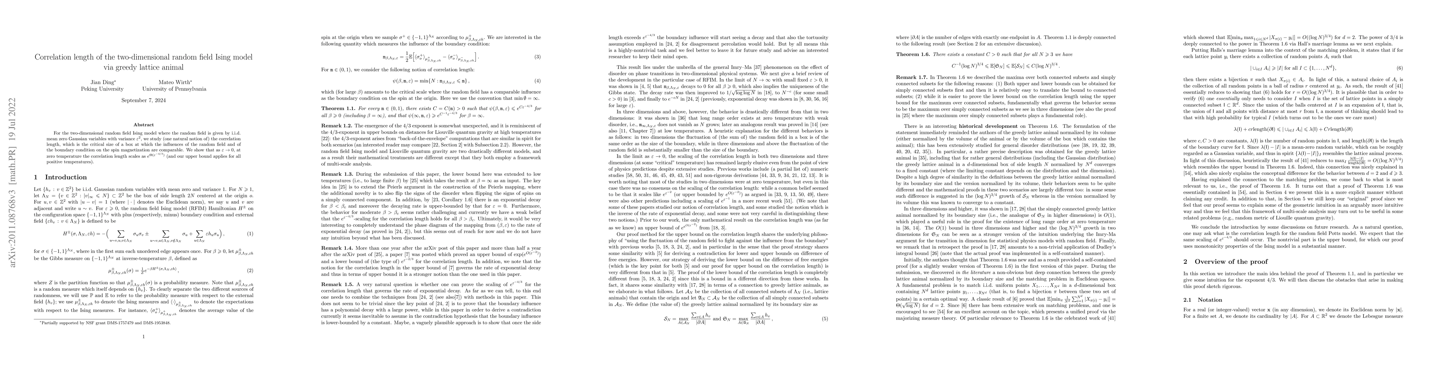 Thumbnail for Correlation length of the two-dimensional random field Ising model via
  greedy lattice animal