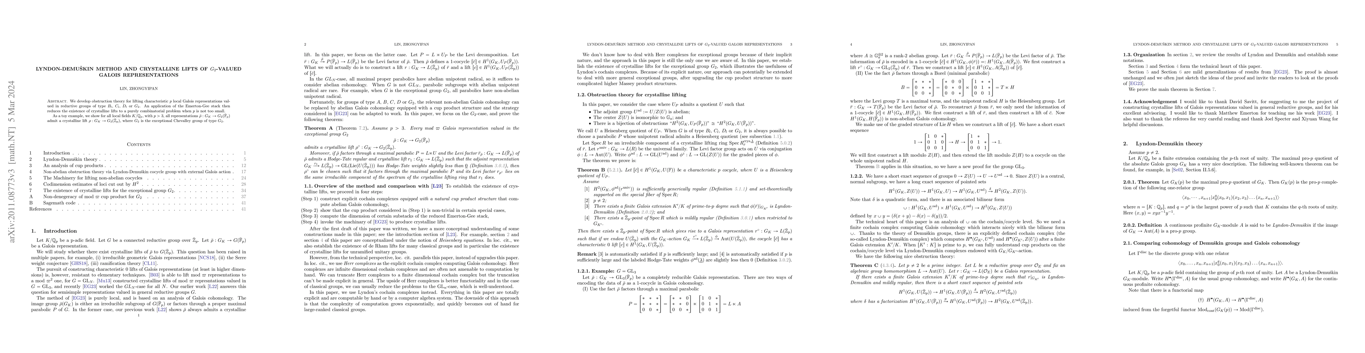 Thumbnail for Lyndon-Demushkin method and crystalline lifts of $G_2$-valued Galois
  representations