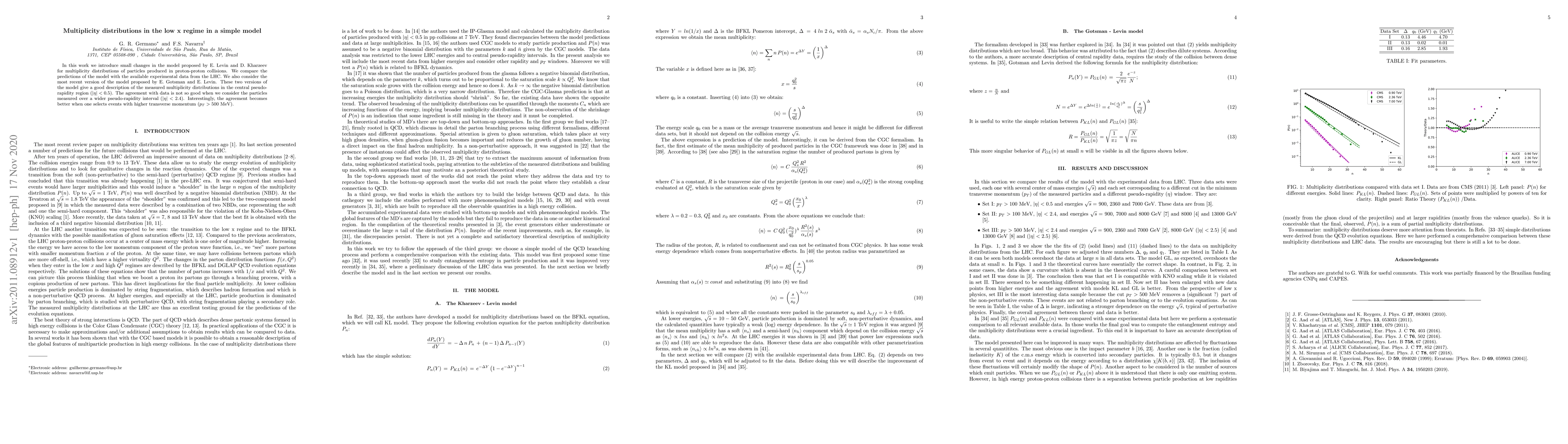Thumbnail for Multiplicity distributions in the low x regime in a simple model