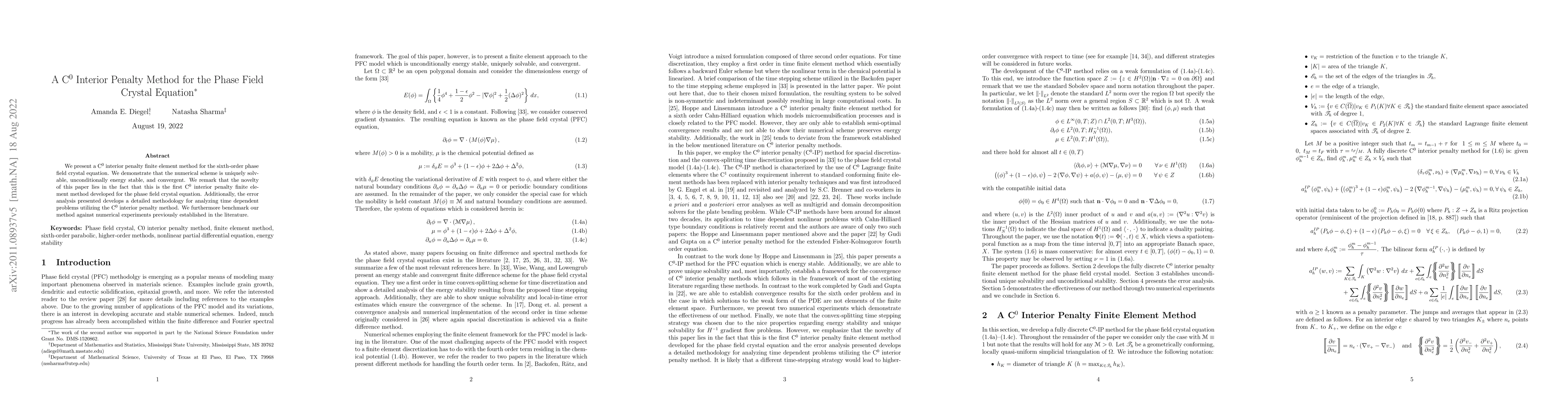 Thumbnail for A C0 Interior Penalty Method for the Phase Field Crystal Equation