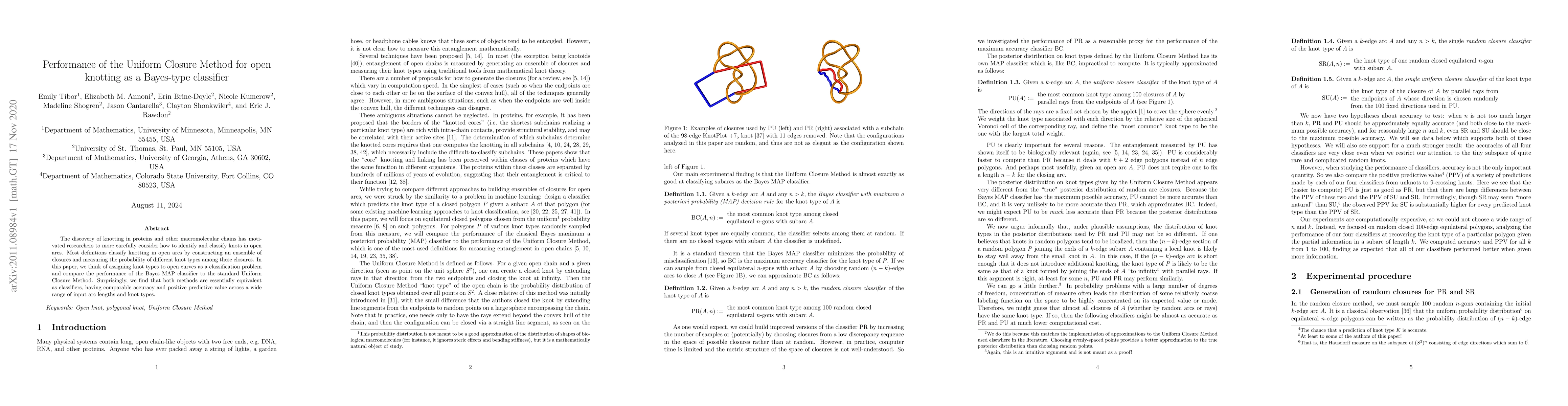 Thumbnail for Performance of the Uniform Closure Method for open knotting as a
  Bayes-type classifier