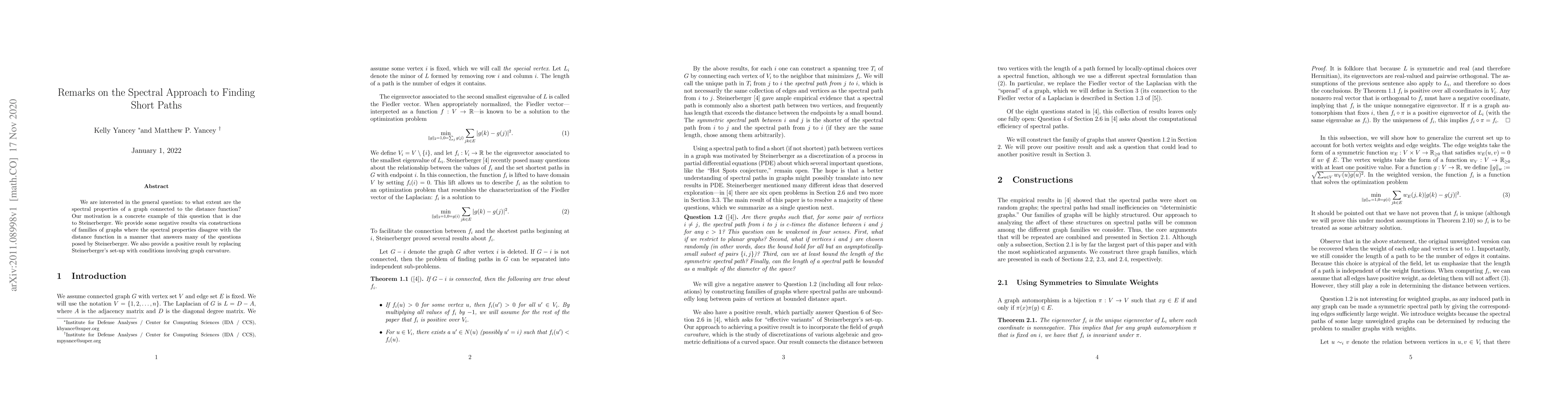 Thumbnail for Remarks on the Spectral Approach to Finding Short Paths