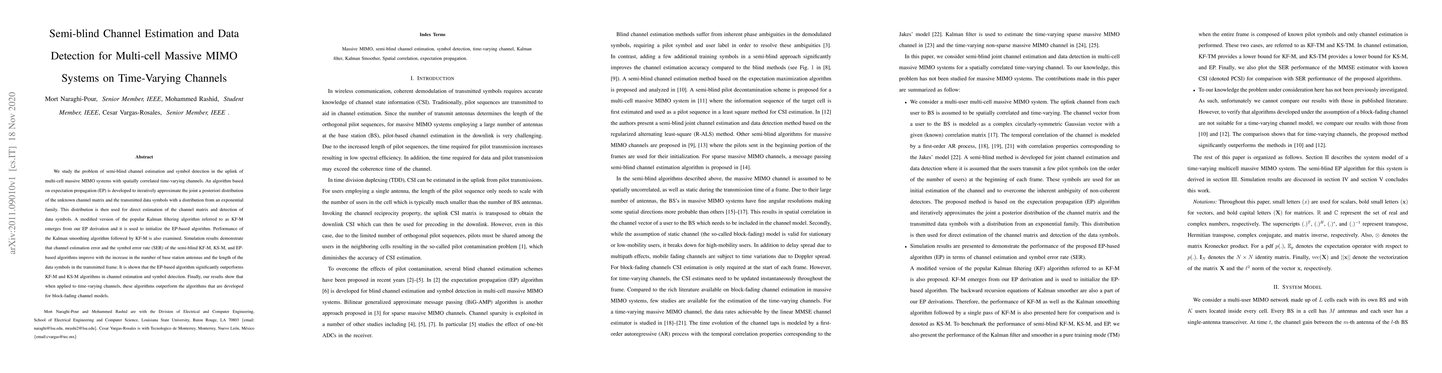 Thumbnail for Semi-blind Channel Estimation and Data Detection for Multi-cell Massive
  MIMO Systems on Time-Varying Channels