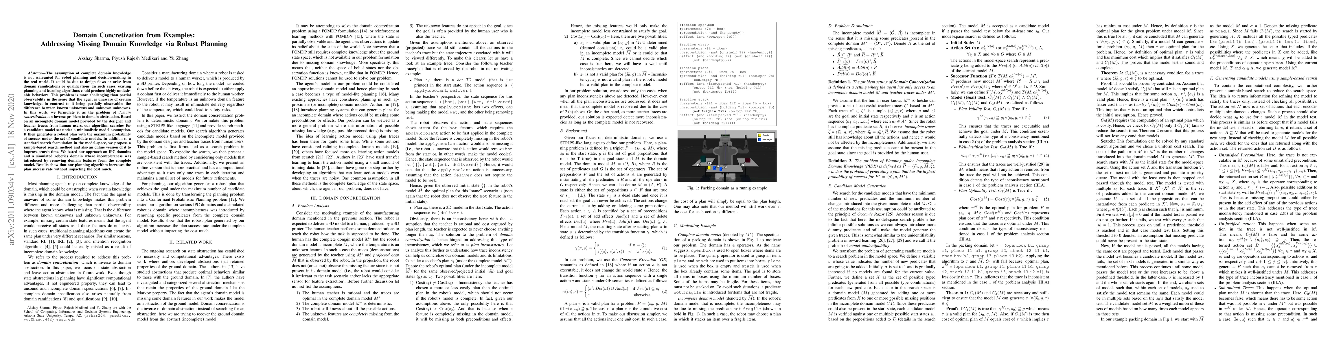 Thumbnail for Domain Concretization from Examples: Addressing Missing Domain Knowledge
  via Robust Planning