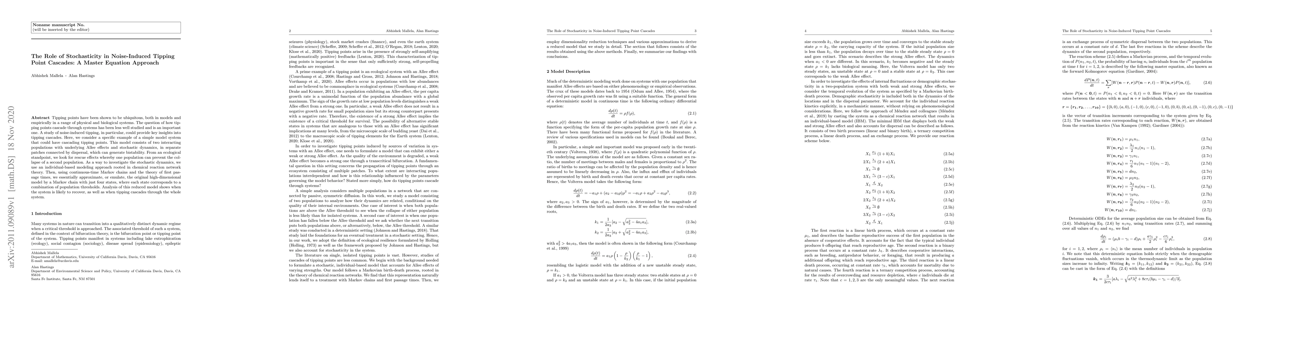 Thumbnail for The Role of Stochasticity in Noise-Induced Tipping Point Cascades: A
  Master Equation Approach